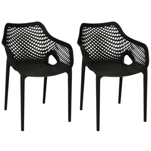 Kit 2 Cadeiras De Jantar Design Suits Com Braços Empilhável Em Polipropileno - Preto