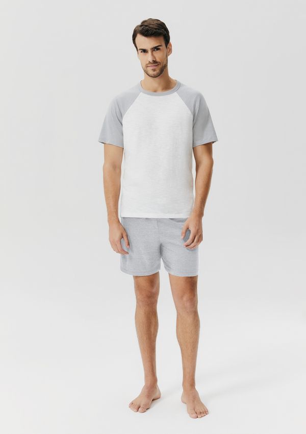 Pijama Curto Masculino Com Camiseta Raglan - Cinza G