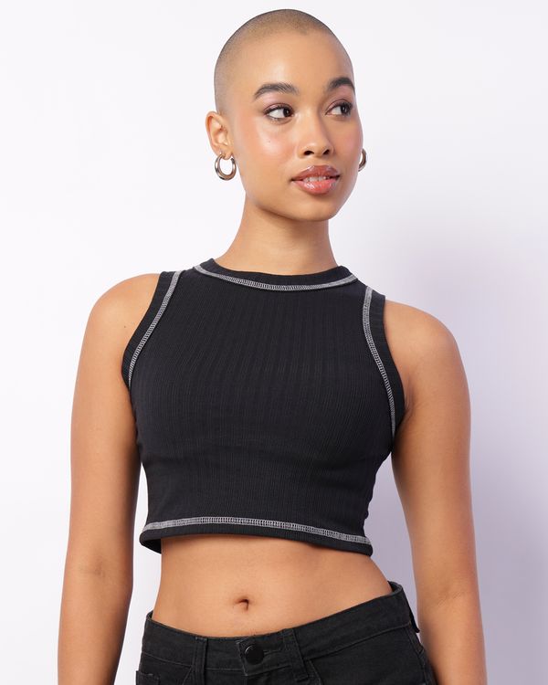 Regata Feminina Cropped Texturizada Preta M