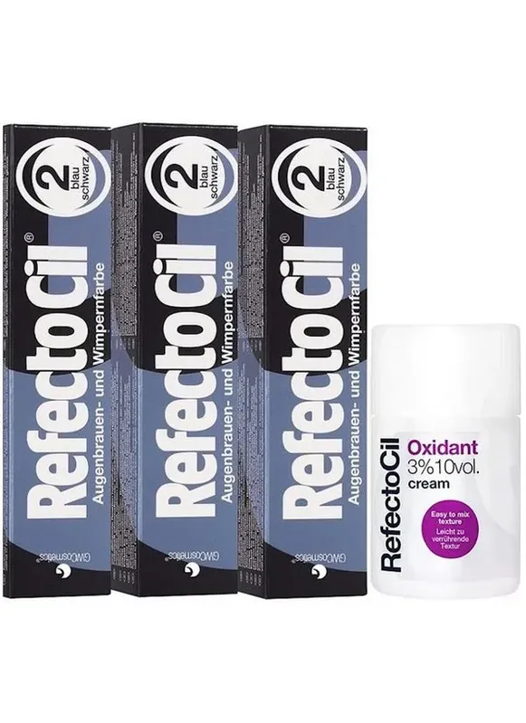 Kit Refectocil 3 Tinta + 1 Oxidante Creme N°2 Preto Azulado