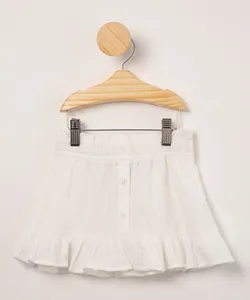 saia infantil de algodão com babados e botões off white 2
