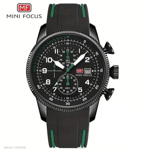 Relógio Masculino de Quartzo Cronógrafo Luminoso Data Automática Pulseira Silicone Verde Escuro Mini Focus Relógio Masculino de Quartzo Cronógrafo Pulseira Silicone Verde Escuro Mini Focus