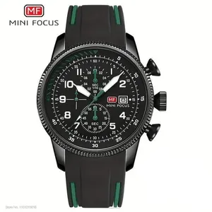 Relógio Masculino de Quartzo Cronógrafo Luminoso Data Automática Pulseira Silicone Verde Escuro Mini Focus Relógio Masculino de Quartzo Cronógrafo Pulseira Silicone Verde Escuro Mini Focus