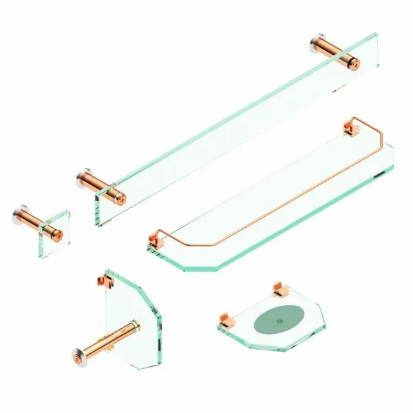 Kit Acessórios Para Banheiro Blinglass 05 Peças Reto Vidro Incolor Rosê (MP)