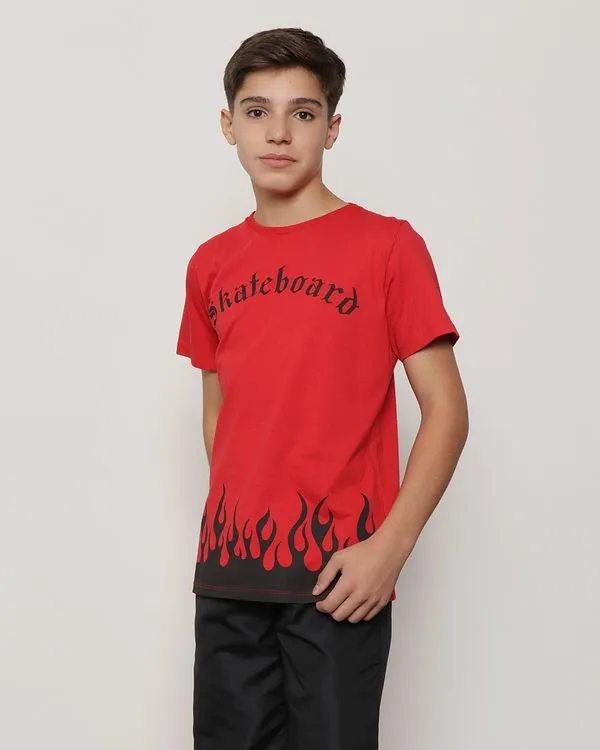 Camiseta Juvenil Manga Curta Estampa Chamas Vermelha 14