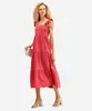 vestido midi feminino de viscose alça babado rosa PP
