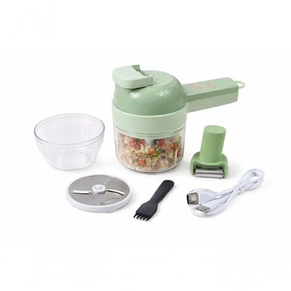 Triturador e Cortador Elétrico Multifuncional 4x1 sem Fio Recarregável Via USB Verde Fratelli Triturador e Cortador Elétrico Multifuncional 4x1 para Picar Triturar e Cortar Verde Fratelli
