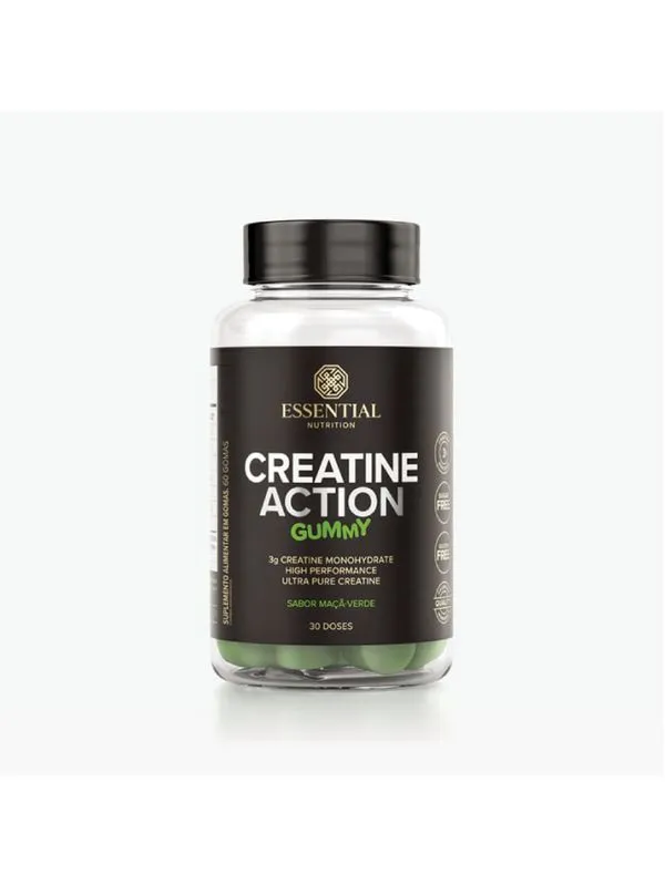 Creatina Action Gummy Maçã Verde 60 Gomas Essential Nutrition