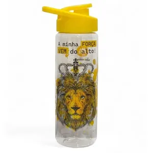 Garrafa de Água Squeeze Leão de Judá Fé 700ML com Tampa de Bico Antivazamento Amarelo Plasduran Plásticos Garrafa de Água Squeeze Leão de Judá Fé 700ML Amarelo para Academia e Escola Plasduran Plásticos