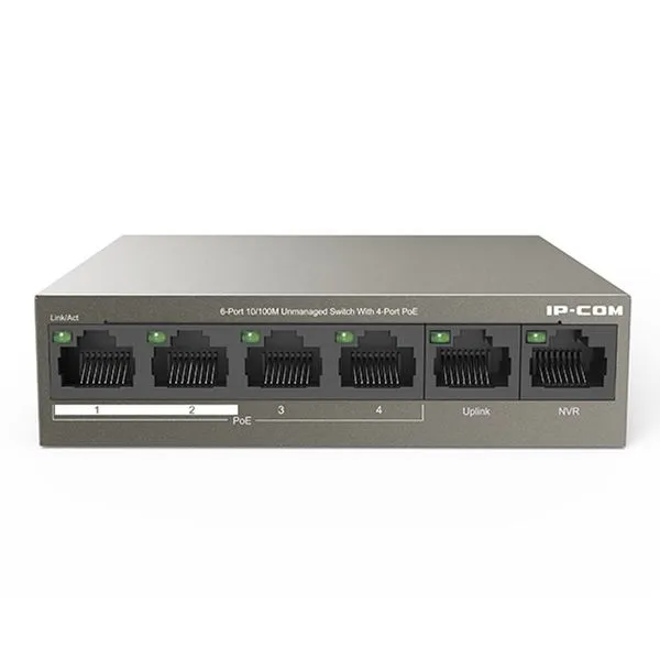 Switch IP-COM 6 Portas PoE 10/100 Não Gerenciável Metal