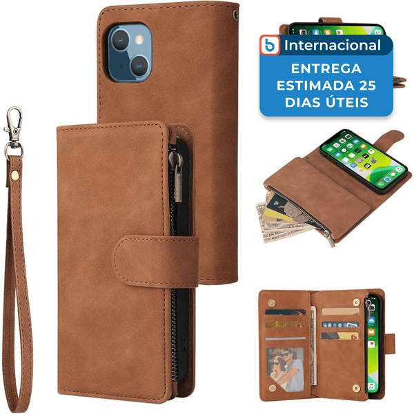 Capinha para iPhone 13 Ueebai Magnética com Porta-Cartões Marrom A-MBI
