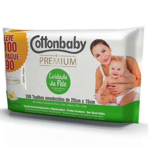 Lenços Umedecidos Cottonbaby Premium Cuidado Com A Pele 100 Unidades