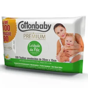 Lenços Umedecidos Cottonbaby Premium Cuidado Com A Pele 100 Unidades
