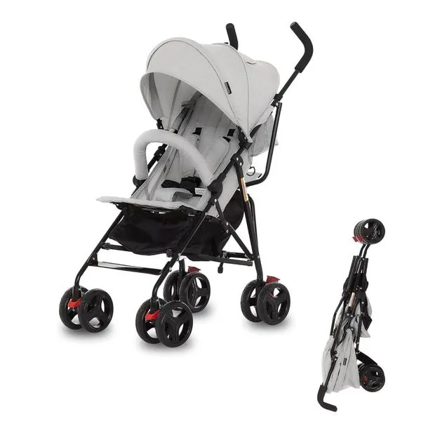 Carrinho de Bebê Dream On Me Vista Moonwalk em Cinza Claro, Leve e Compacto, Reclinável em Múltiplas Posições com Carrinho de Guarda-Sol