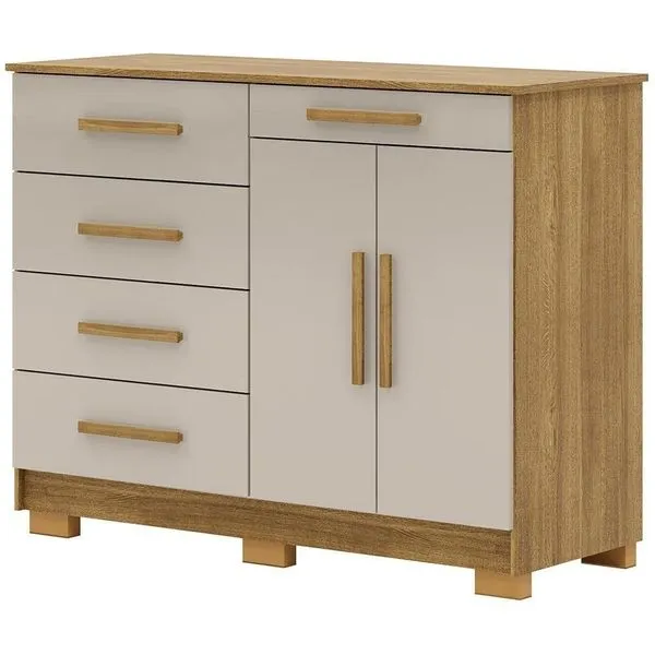 Cômoda Sapateira Para Quarto 2 Portas 5 Gavetas Biana V01 Nature Fendi - Lyam Decor