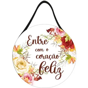 Placa Decorativa Redonda Entre Com O Coração Mdf Com Alça Em Corino Ref.JPL2260 Nsw Decor