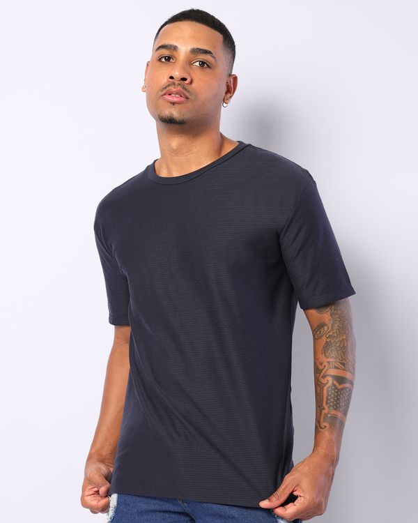 Camiseta Masculina Texturizada Manga Curta Marinho P