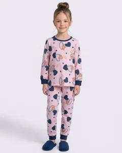 Pijama Longo Infantil Algodão Estampa Urso Rosa 6