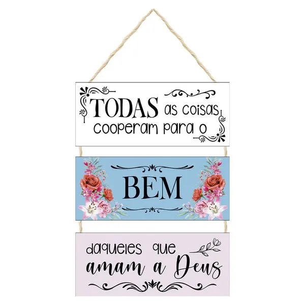 Jogo de Placas Decorativas Todas As Coisas MDF com Corda - Nsw Decor