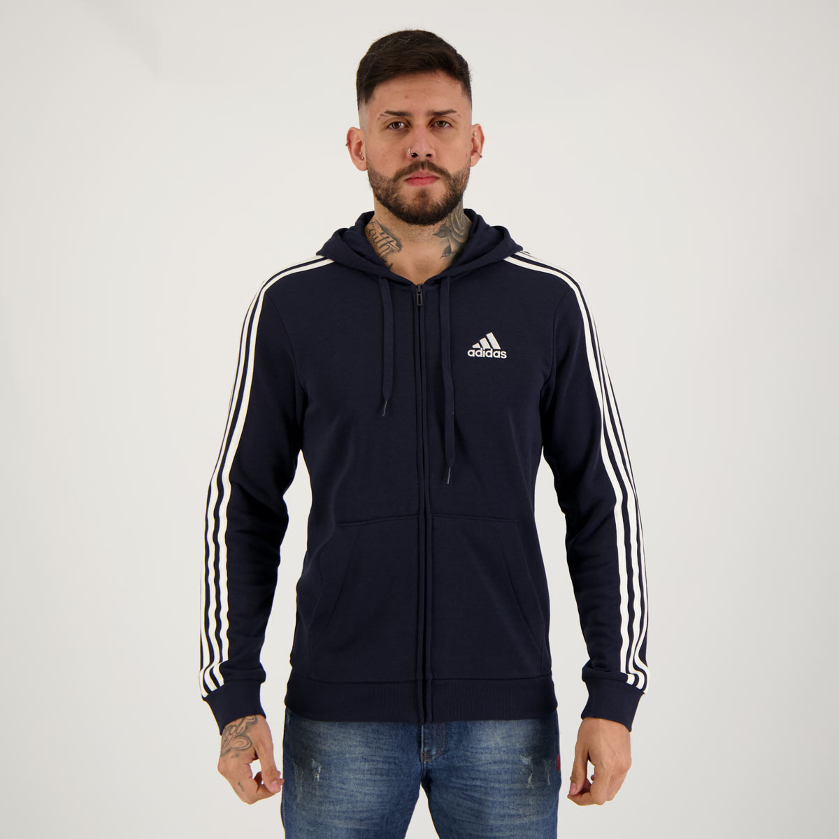 Jaqueta Adidas Essentials 3 Listras Marinho