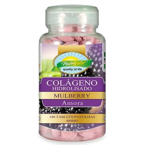 Colágeno Hidrolisado Nutrigold Sabor Amora 180 Comprimidos