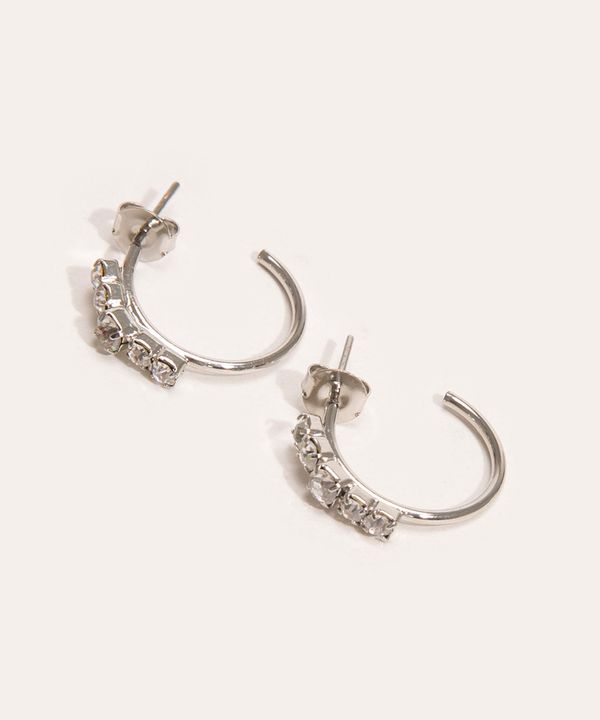 brinco de argola com strass prateado Único