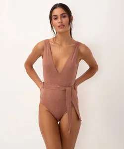 maiô lurex decote v com proteção uv al mare collezione bronze PP