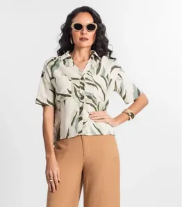 Camisa Feminina Estampada Com Botões Select Bege M