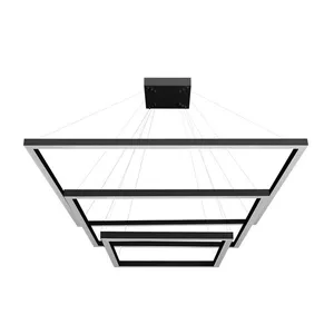 Pendente Quadrado Led 120W3K 3 Aros 800X600X400Mm Bivolt Preto Perfiline Bronzearte