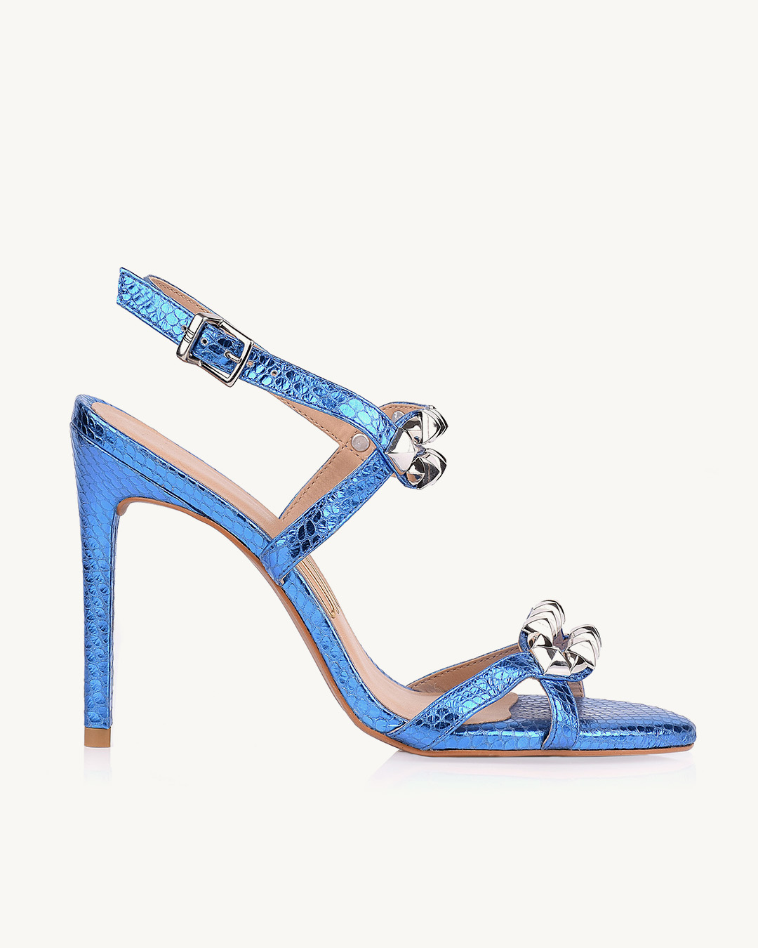 Sandália Salto Alto Metal Serpente Azul