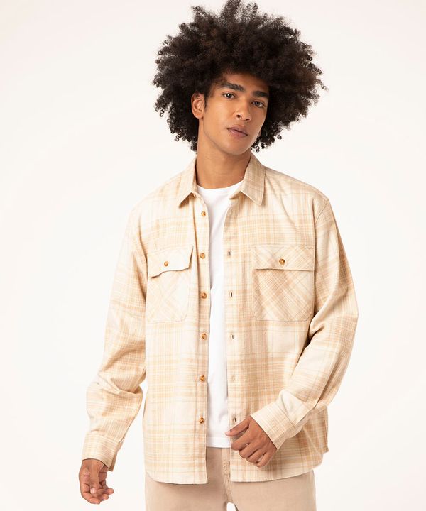 camisa de flanela manga longa xadrez bege G