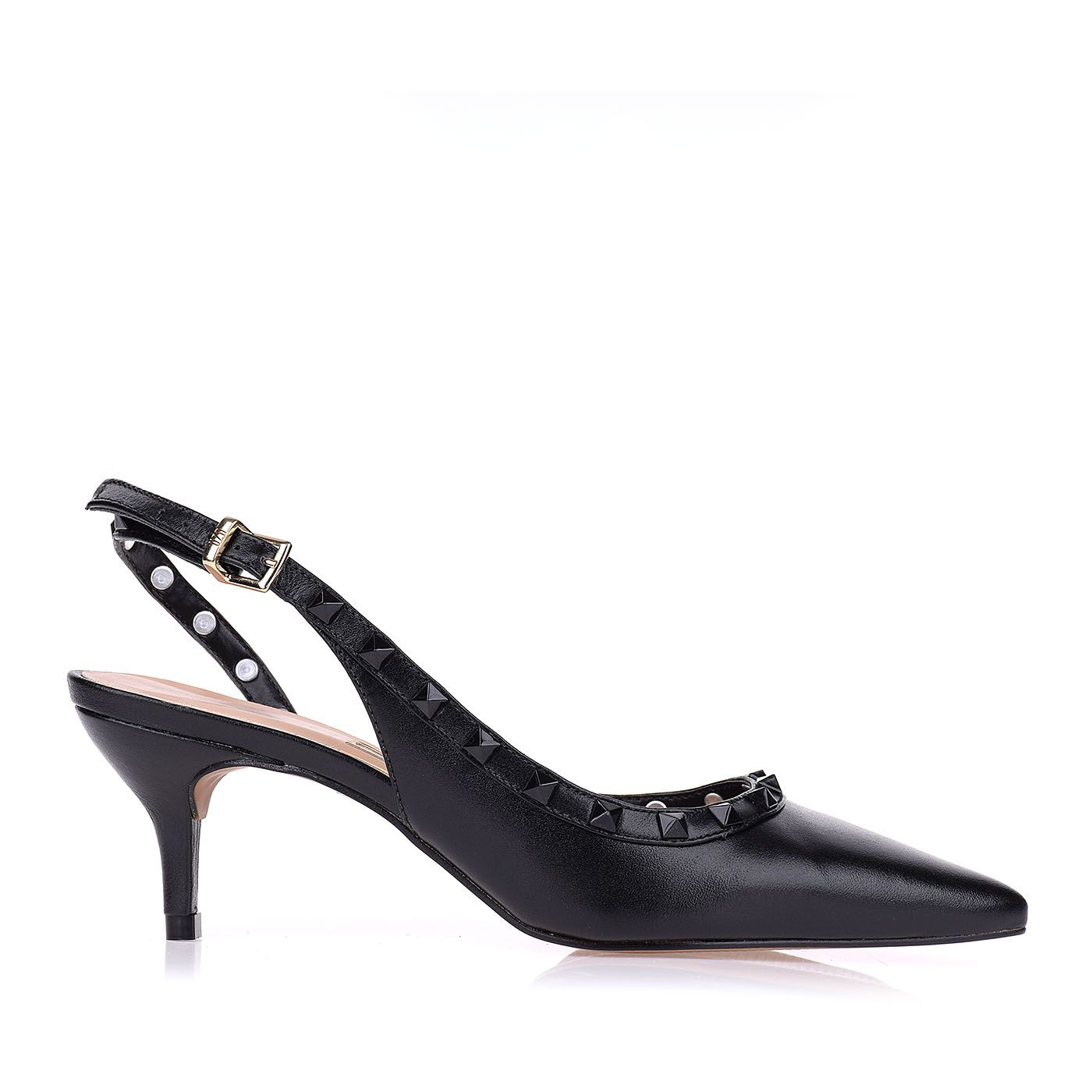 Slingback Salto Médio New Couro Preto
