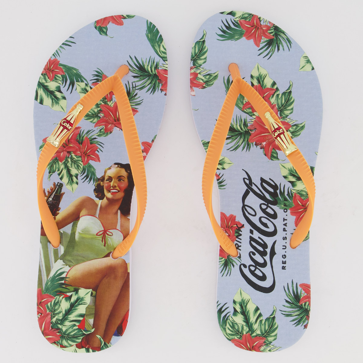 Chinelo Coca Cola Summer Girl Feminino Azul e Pêssego