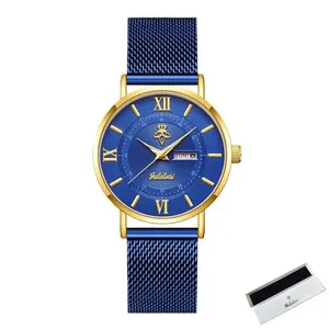 Relógio de Pulso Feminino de Quartzo Multifuncional Analógico e Digital com Pulseira em Aço Inox Azul Sanda Relógio de Pulso Feminino de Quartzo Analógico e Digital com Pulseira em Aço Inox Azul Sanda