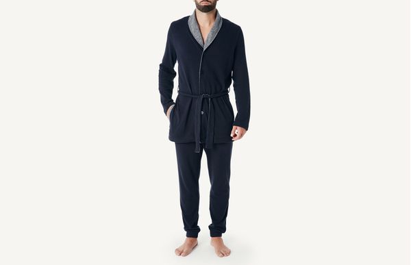 Roupão De Homem Em Tricô Acetinado - Azul M