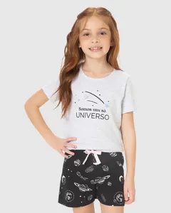 Pijama Infantil Menina Somos Um Só Universo Em Algodão Malwee Kids Cinza - 6