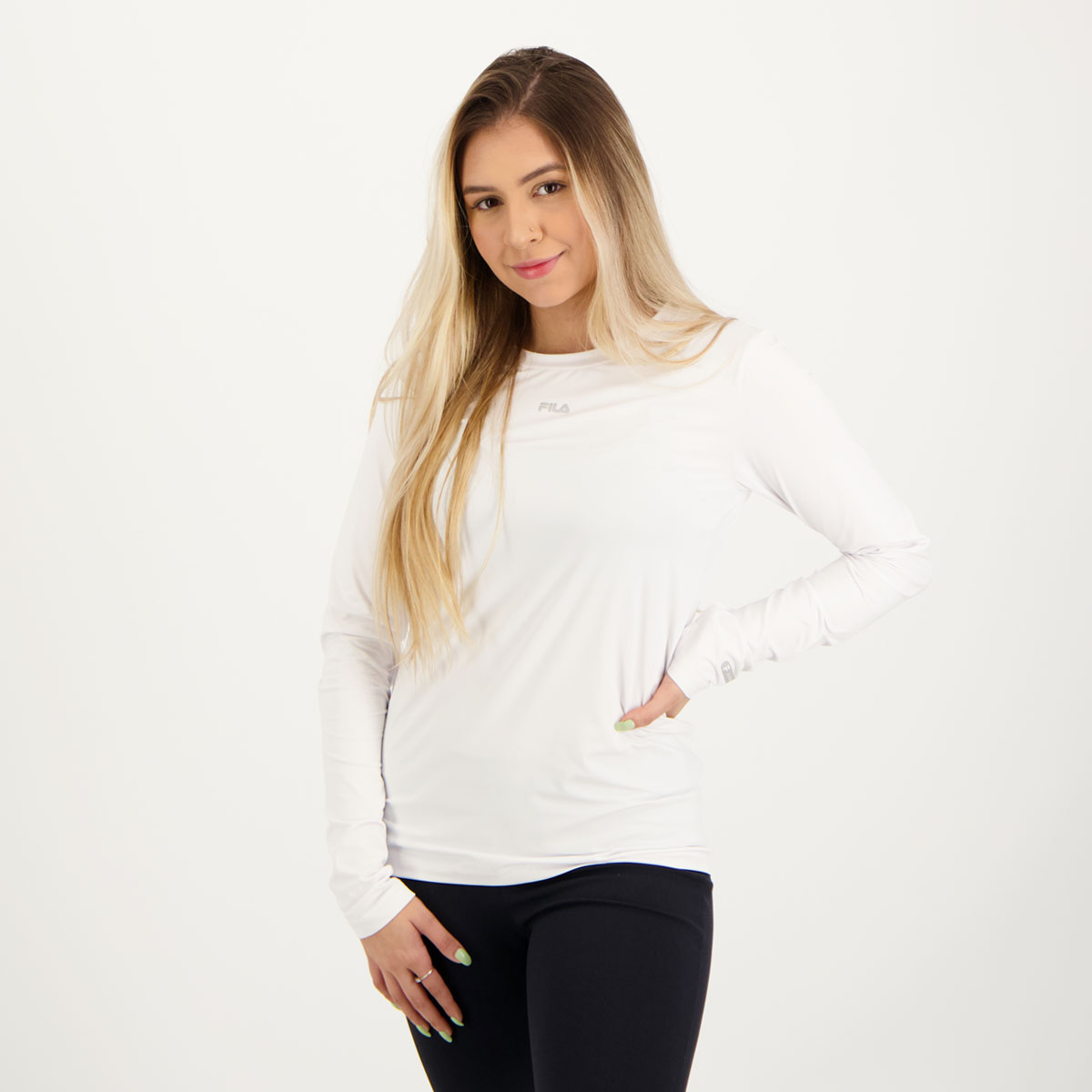 Camiseta Fila Manga Longa Sun Protect Breezy Feminina Branca