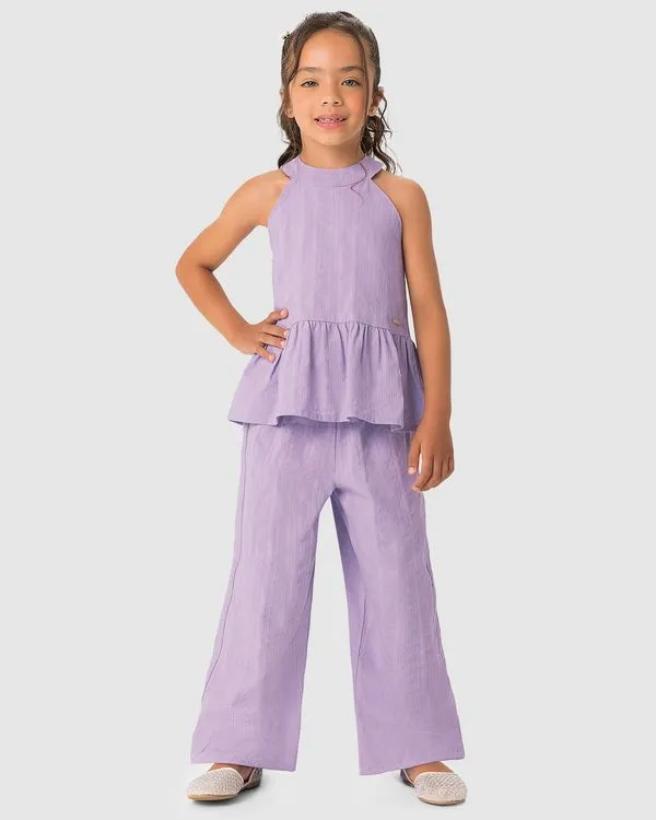 Conjunto Longo Menina Regata E Calça Em Viscolinho Texturizado - Carinhoso Roxo - 14