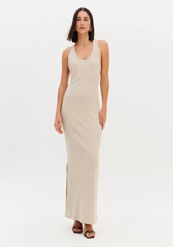Vestido Super Midi Detalhe Costas Bege M
