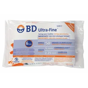Seringa BD Insulina Ultra-Fine 50 UI 6 mm 10 Unidades SERINGA EMBECTA ULTRA-FINE 50UI 6MM 10UN
