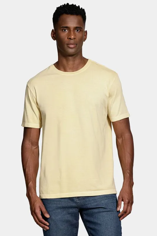 Camiseta Básica Algodão Manga Curta Bordado Amarelo Medio - P