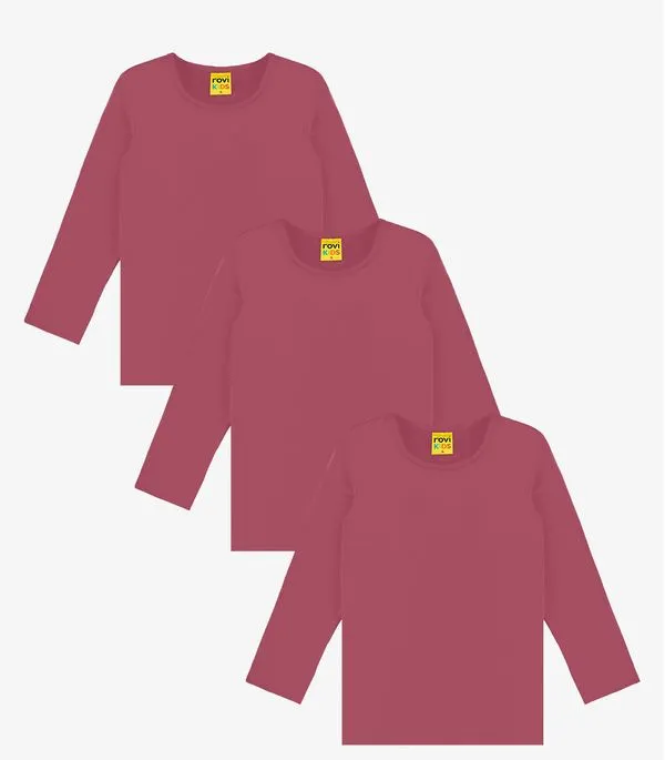 Kit 3 Camisetas Menina Manga Longa Térmicas Rovi Kids Vermelho 16