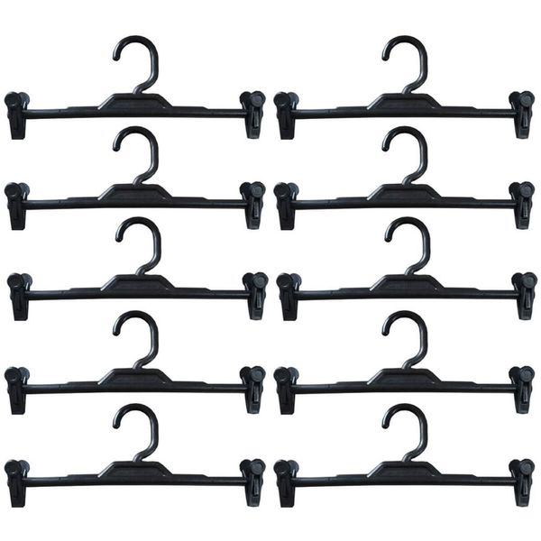 Kit 10 Cabides com Presilha Preto Plástico para Saias Bermudas Lojas Expositor