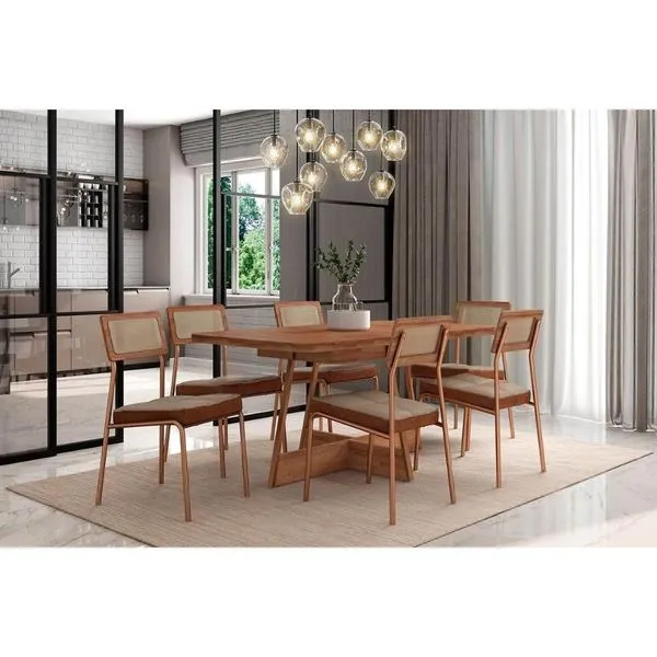 Mesa Sala Jantar Átria 160cm + 6 Cadeiras Lux Rose Carraro