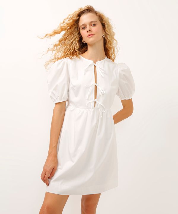 vestido curto manga bufante com laço off white GG