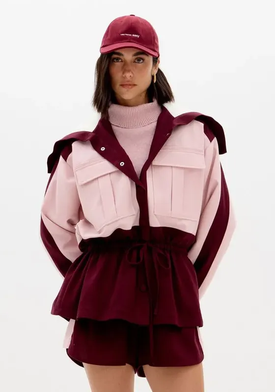 Parka Oversized Com Linho Bordô G