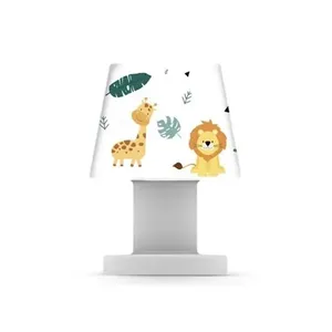 Luminária de Mesa Safari Tpc para Decoração com Luz Difusa Bivolt e Capa Estampada Removível Branco Luminária de Mesa Safari Tpc Bivolt com Luz Difusa e Capa Estampada Removível Branco