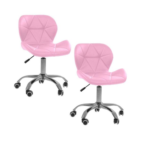 Kit 02 Cadeiras Office Eiffel Slim Ajustável Oficial Kit 2 Rosa