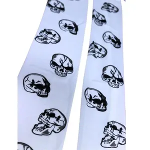 Meia Longa Partiu Festas Branca Com Estampa De Caveira 67cm Nylon PAF371 (MP)