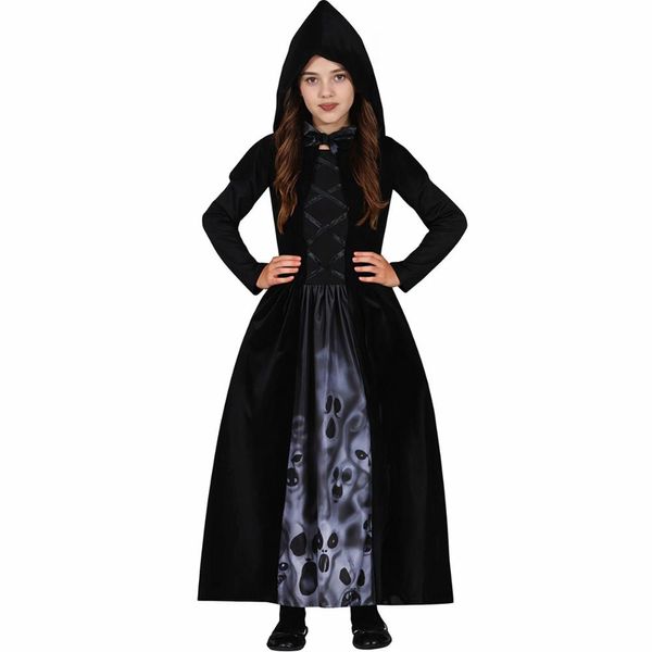 Fantasia Medieval Infantil pra Meninas Vestido Bruxa Gótica de Halloween G / Preto